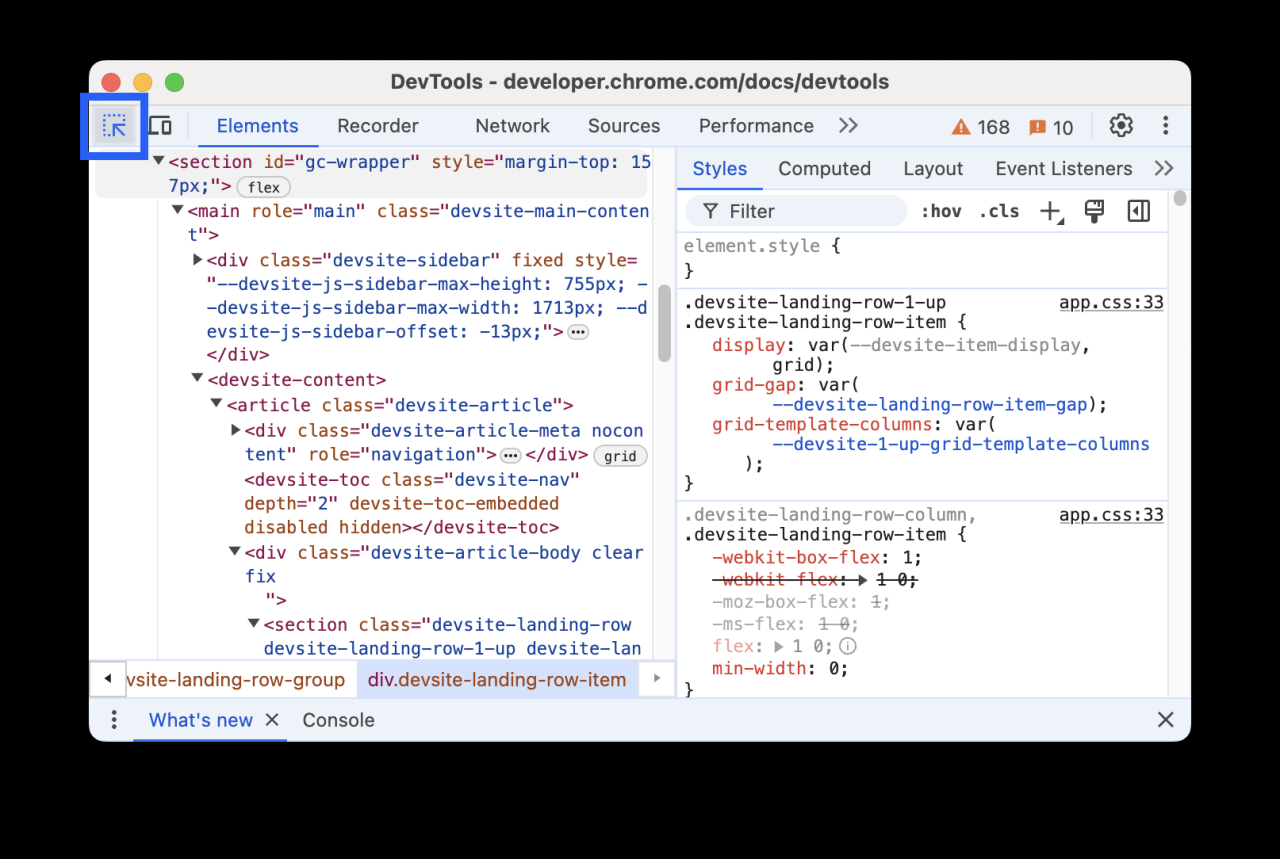 Inspect mode: Quickly analyze element properties | Chrome DevTools ...